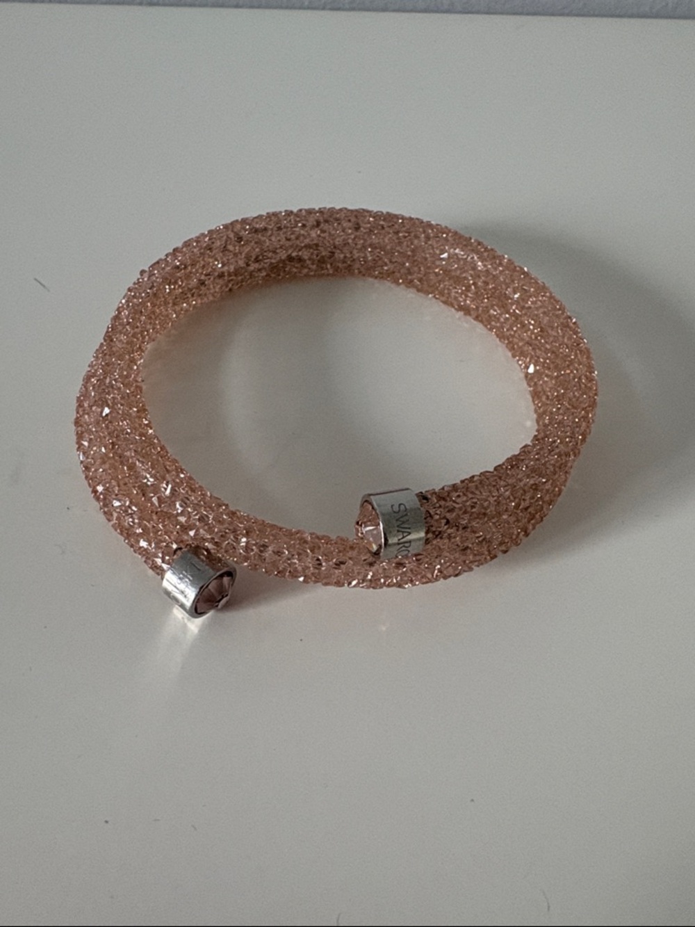 Swarovski Crystaldust Wrap Bangle Bracelet Pink  Silver EUC